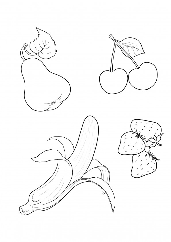 A super simple image of fruits to download and color for kids