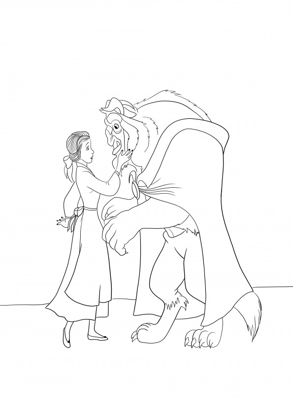 Disney Princess Belle and the Beast coloring image for free download