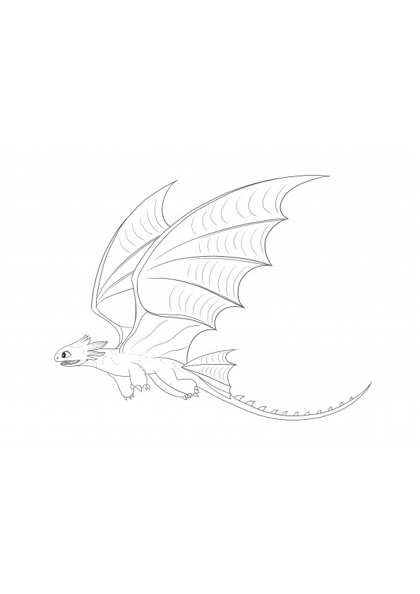 Toothless Dragon flying in the sky free coloring and printing