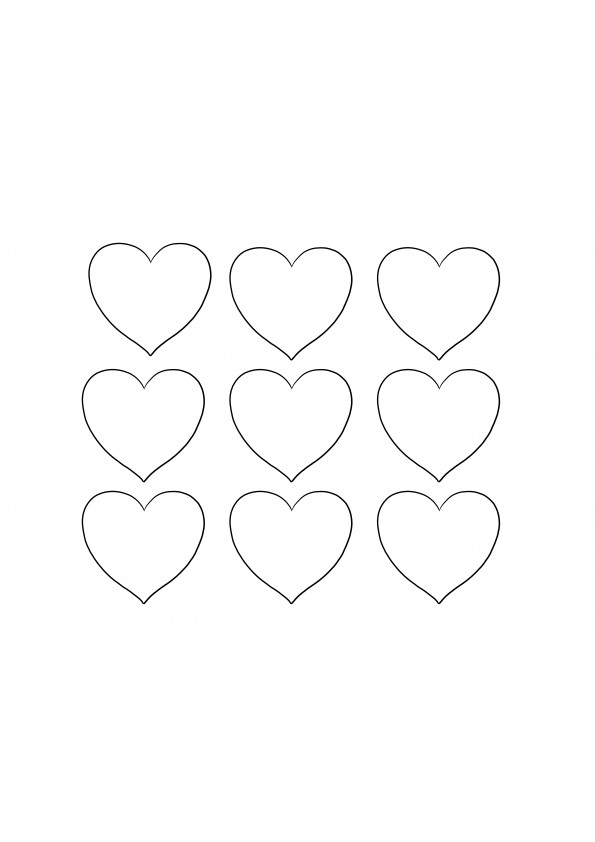 Easy coloring of Valentine's day hearts for free printing and project making