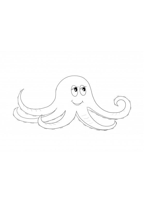 Funny cartoon Octopus coloring sheet to print for free and color