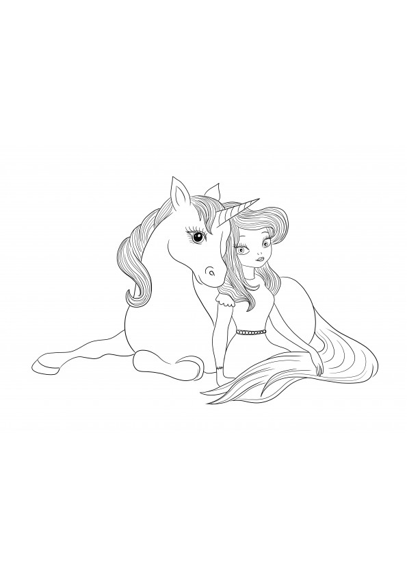 Princess with Unicorn free to print and simple to color image