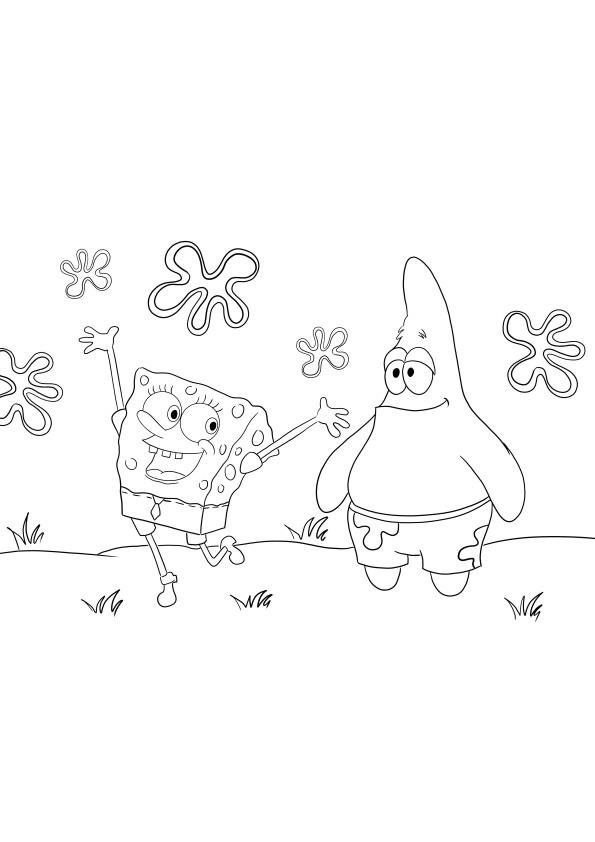 Happy Sponge SquarePants and his buddy Patrick for free coloring and printing