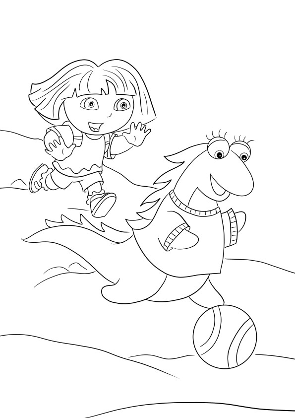 Dora and Isa playing football-free for printing and coloring for kids