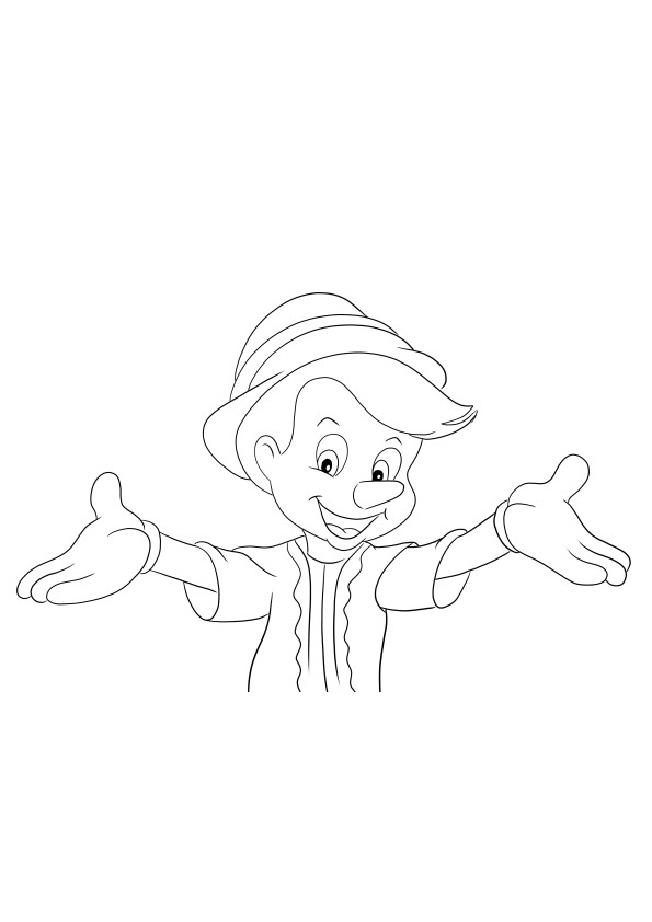 Pinocchio and open hands-free printable and coloring picture for kids