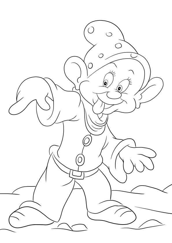 Dopey pointing finger and showing tongue is a free coloring and printable