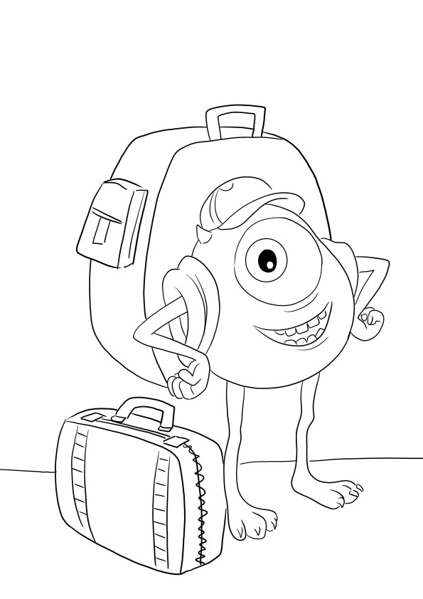 Our free printable of Mike W travelling is ready to be colored for children