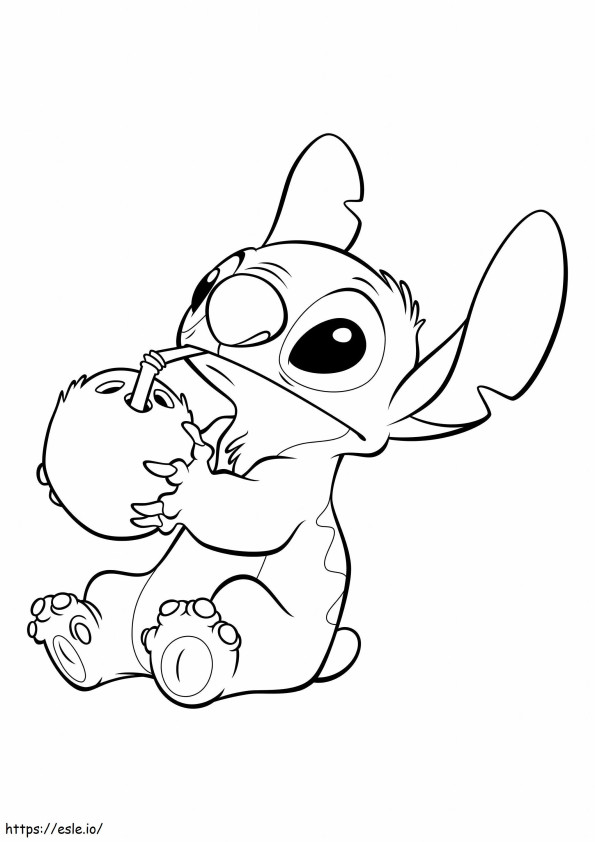 Stitch Drinks Coconut Water coloring page
