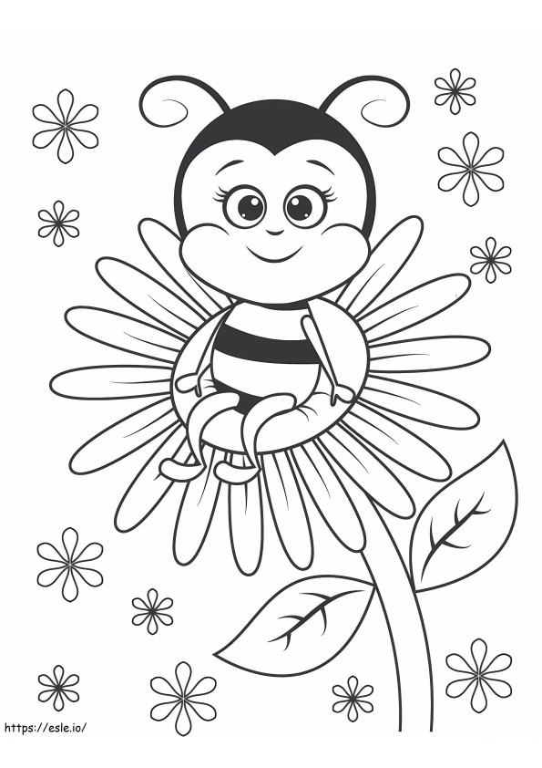 Bee Sitting On Sunflower coloring page