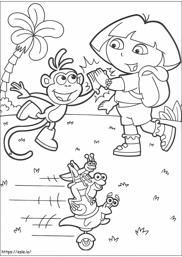 Happy Dora And Boots coloring page