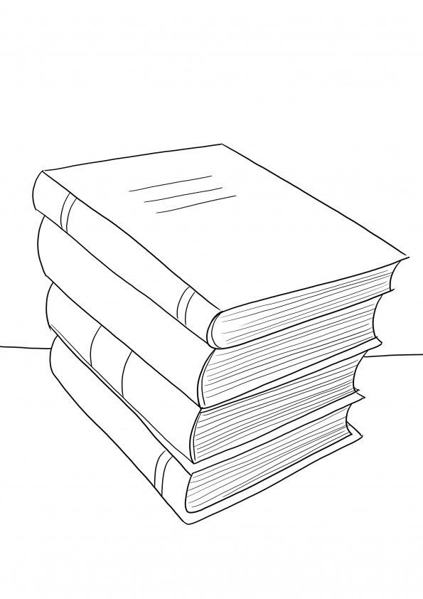 Easy coloring of a pile of books page to print free and colored by kids