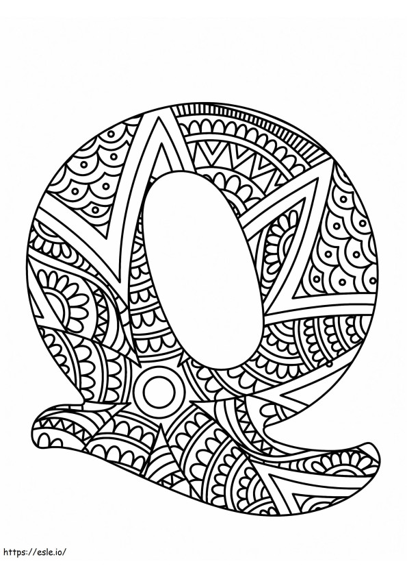 Letter Q Mandala Alphabet coloring page