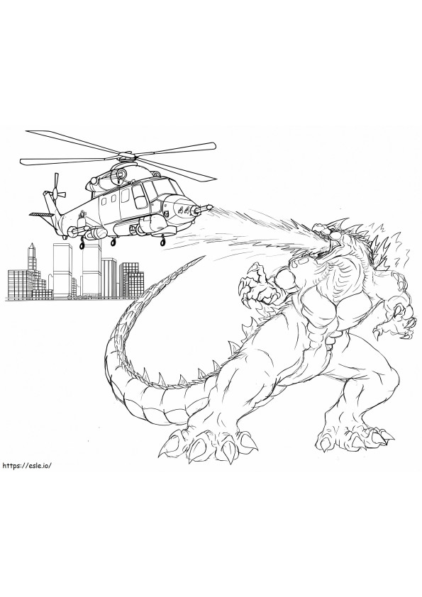 Godzilla Attacks Helicopter coloring page