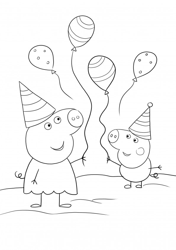 Peppa&George going to a Birthday party-a funny and free coloring page to print and color