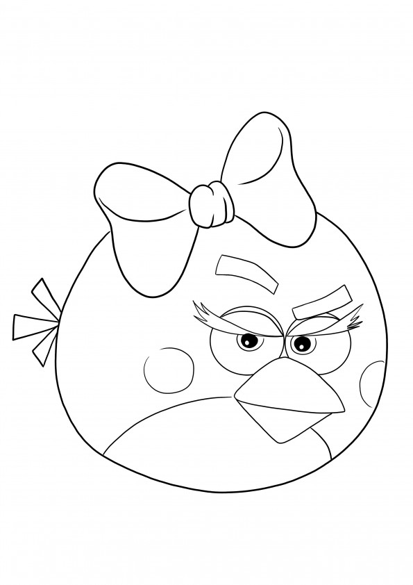 Red from Angry Bird and a red bow easy to download and color for kids