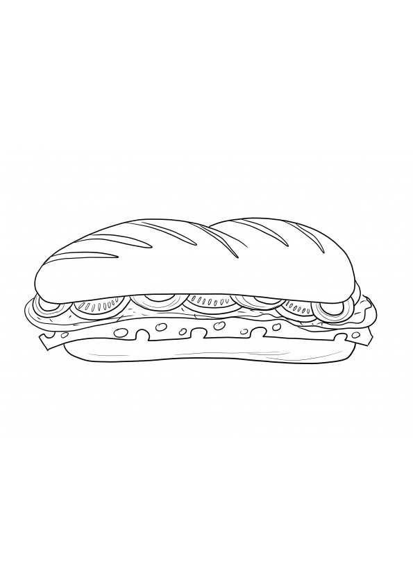 Ham and cheese baguette-free printable and coloring sheet to color easily