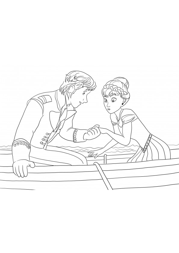Anna meets Hans for the first time-a coloring page for free downloading for kids to color
