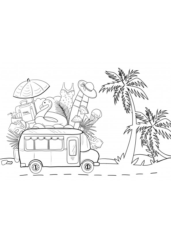 summer vacation bus to print and color for free