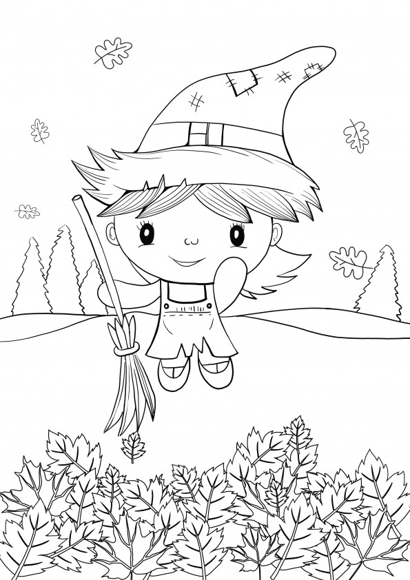 sweeping boy autumn leaves easy coloring page for free