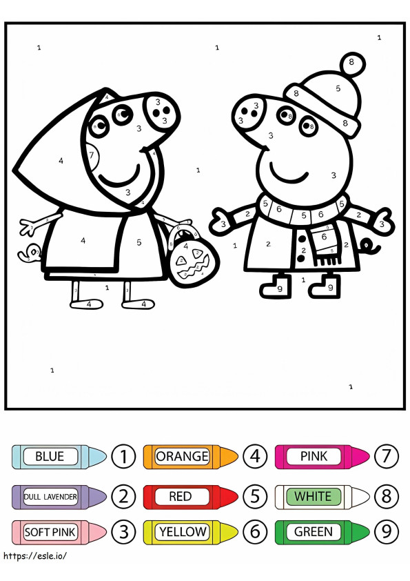 Peppa Pig With Winter Coat Color By Number coloring page