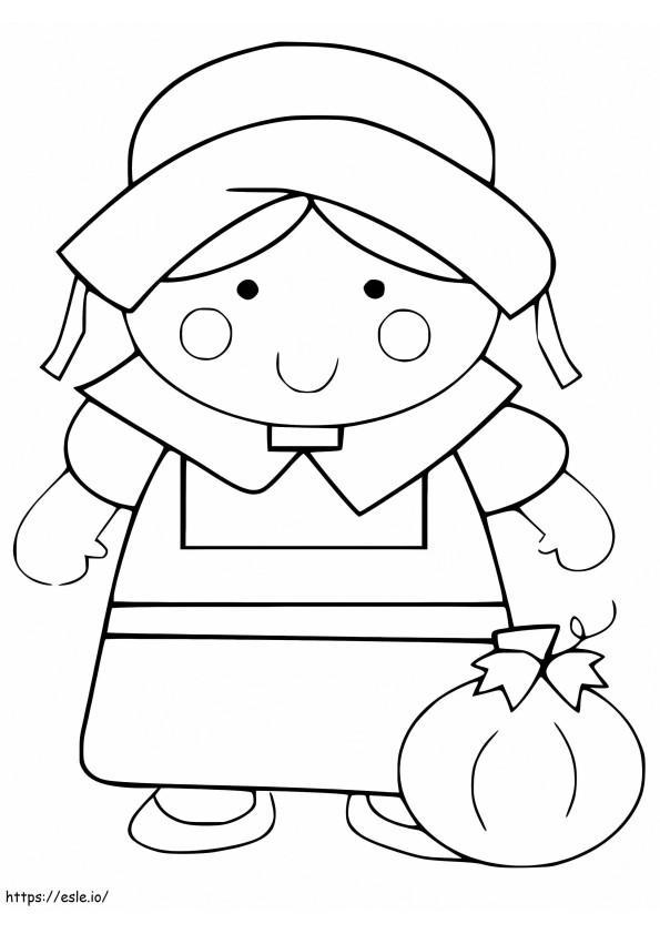 Pilgrim Girl And Pumpkin coloring page
