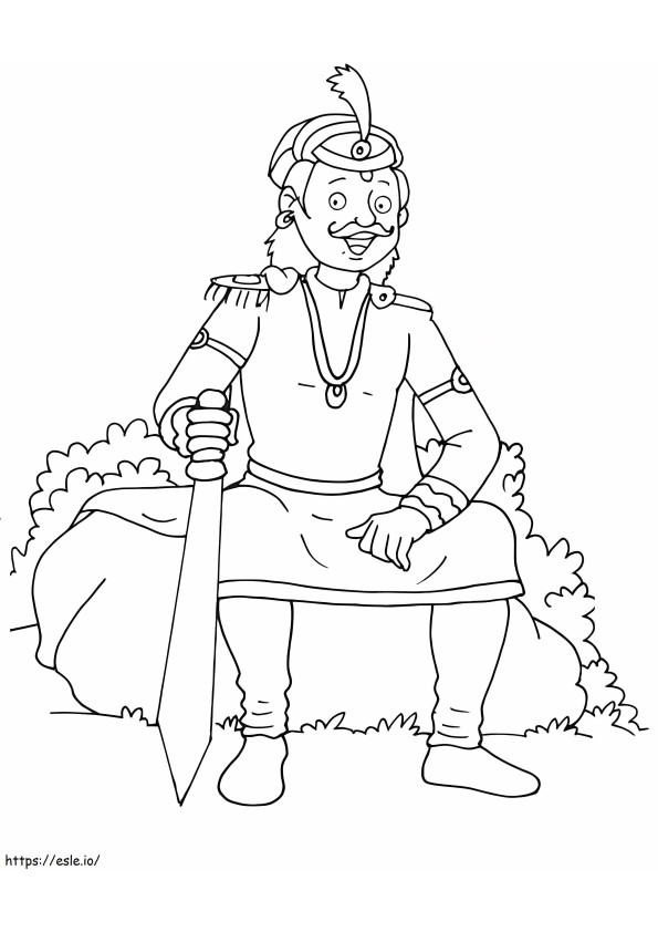 Sitting King Holding Sword coloring page