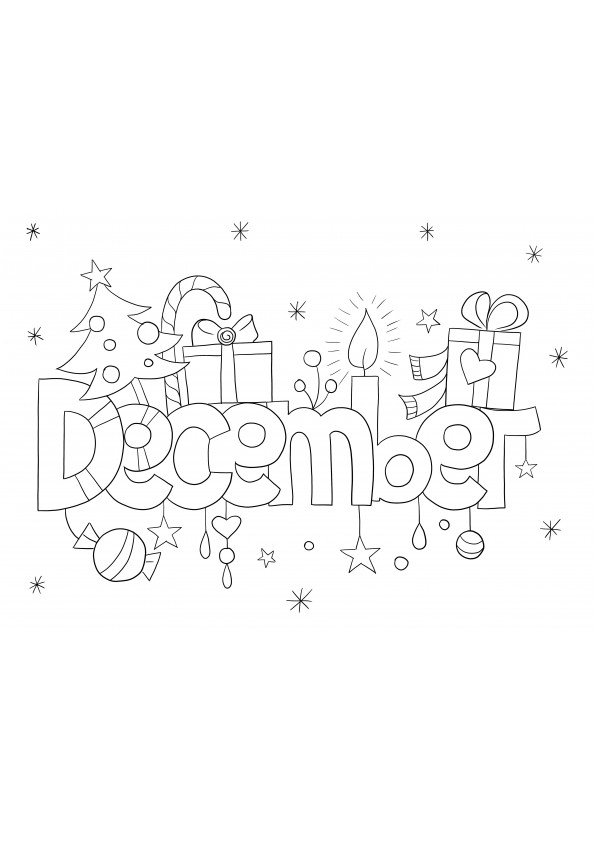 December month image to print and color for free