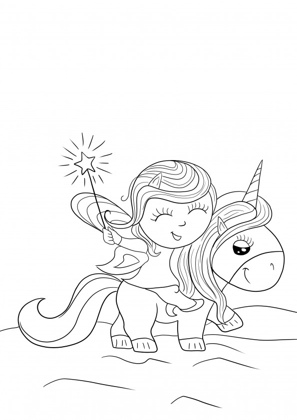 A cute fairy riding a unicorn coloring image for free use