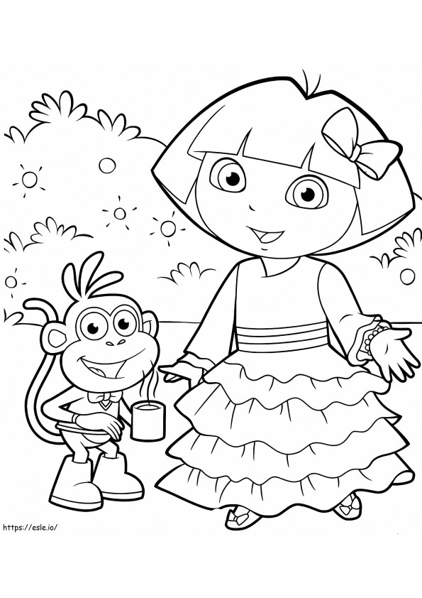 Lovely Dora And Boots coloring page