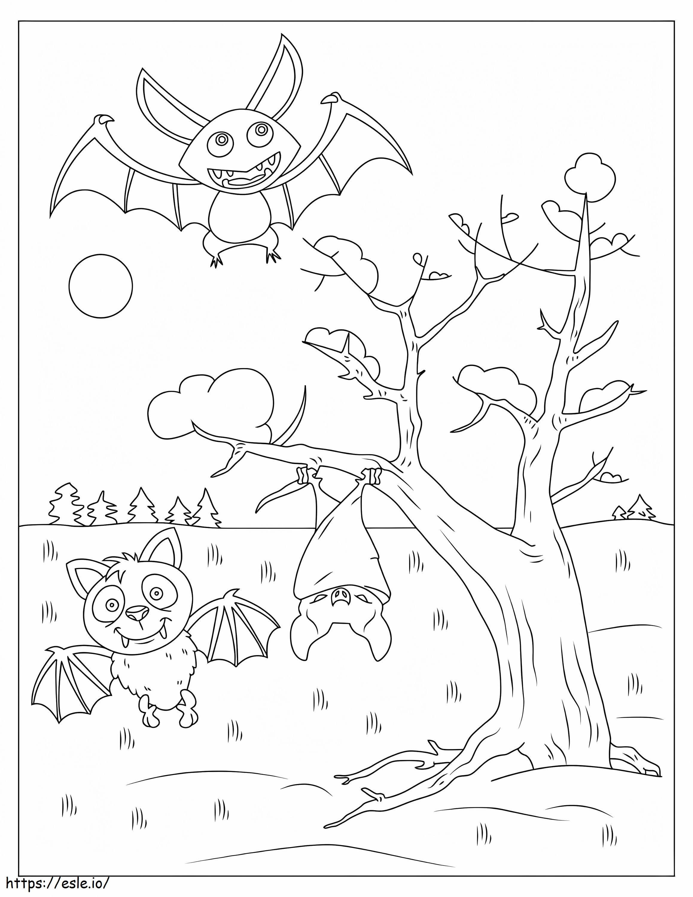 Tre pipistrelli dei cartoni animati da colorare