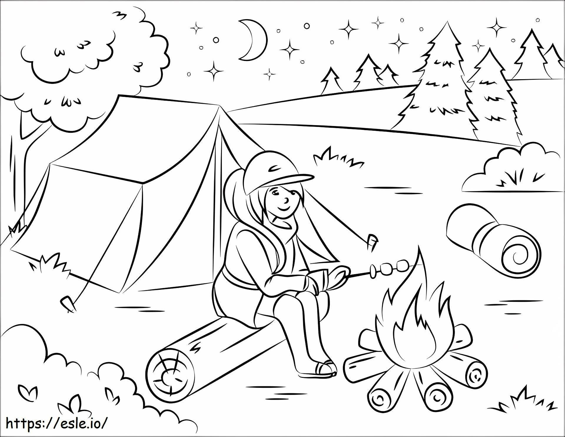1533007754 Girl Camping A4 coloring page