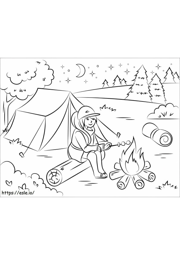 Coloriage 1533007754 Fille Camping A4 à imprimer dessin