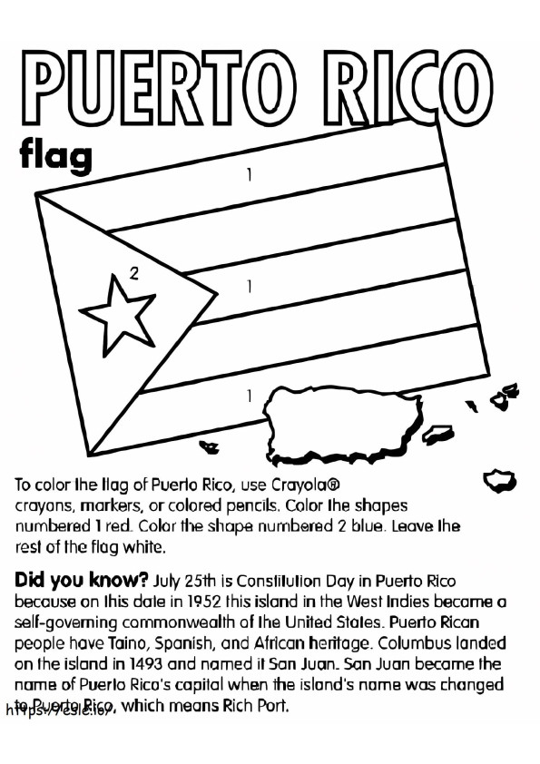 Puerto Ricon lippu ja kartta värityskuva