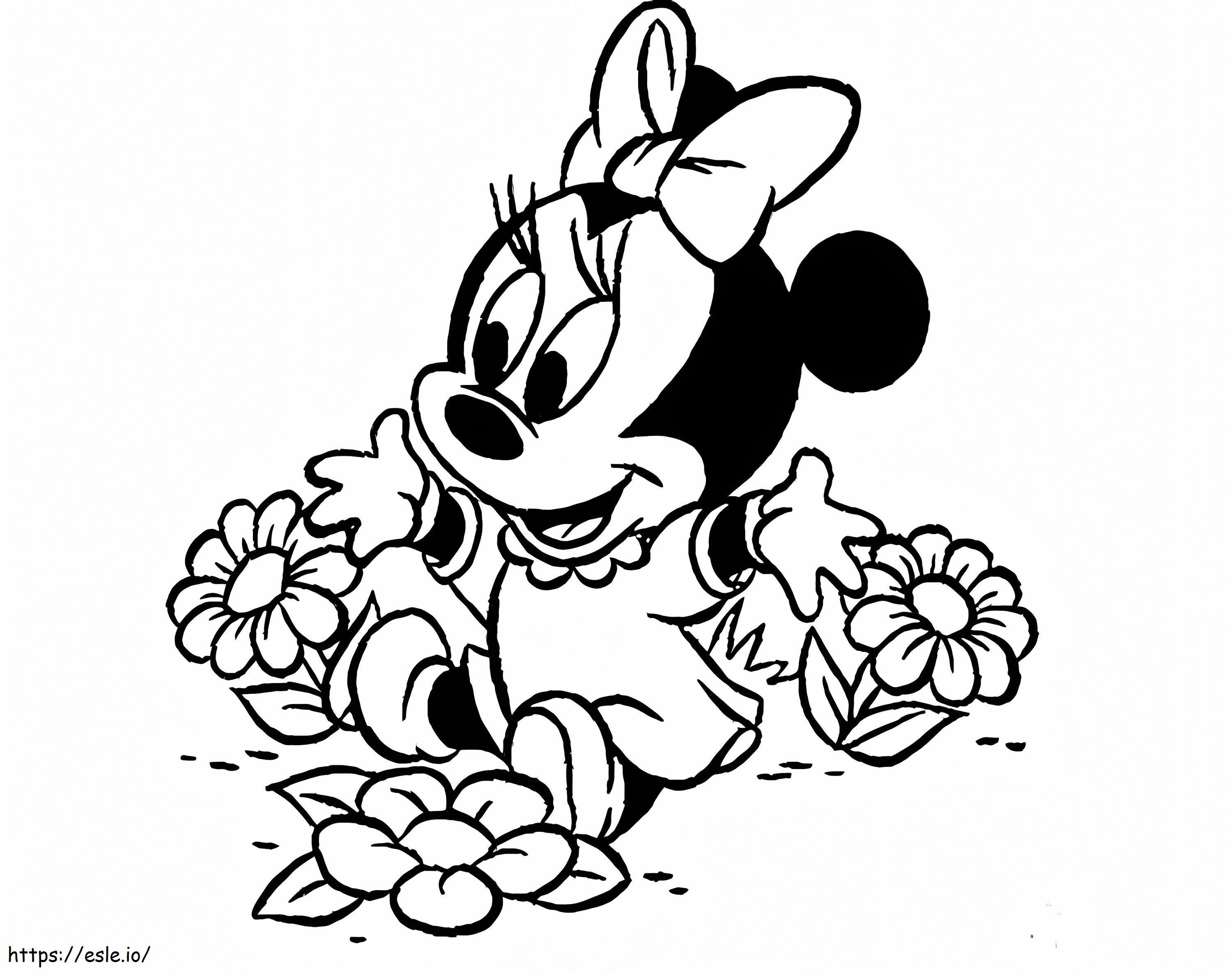 Minnie Mouse com flores para colorir