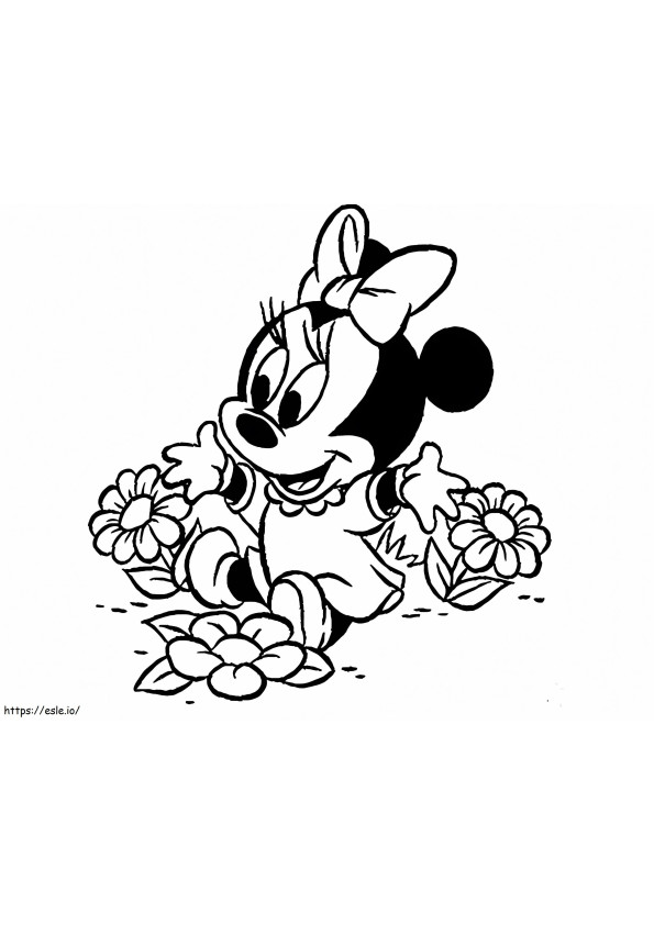 Coloriage Minnie Mouse avec Flores à imprimer dessin