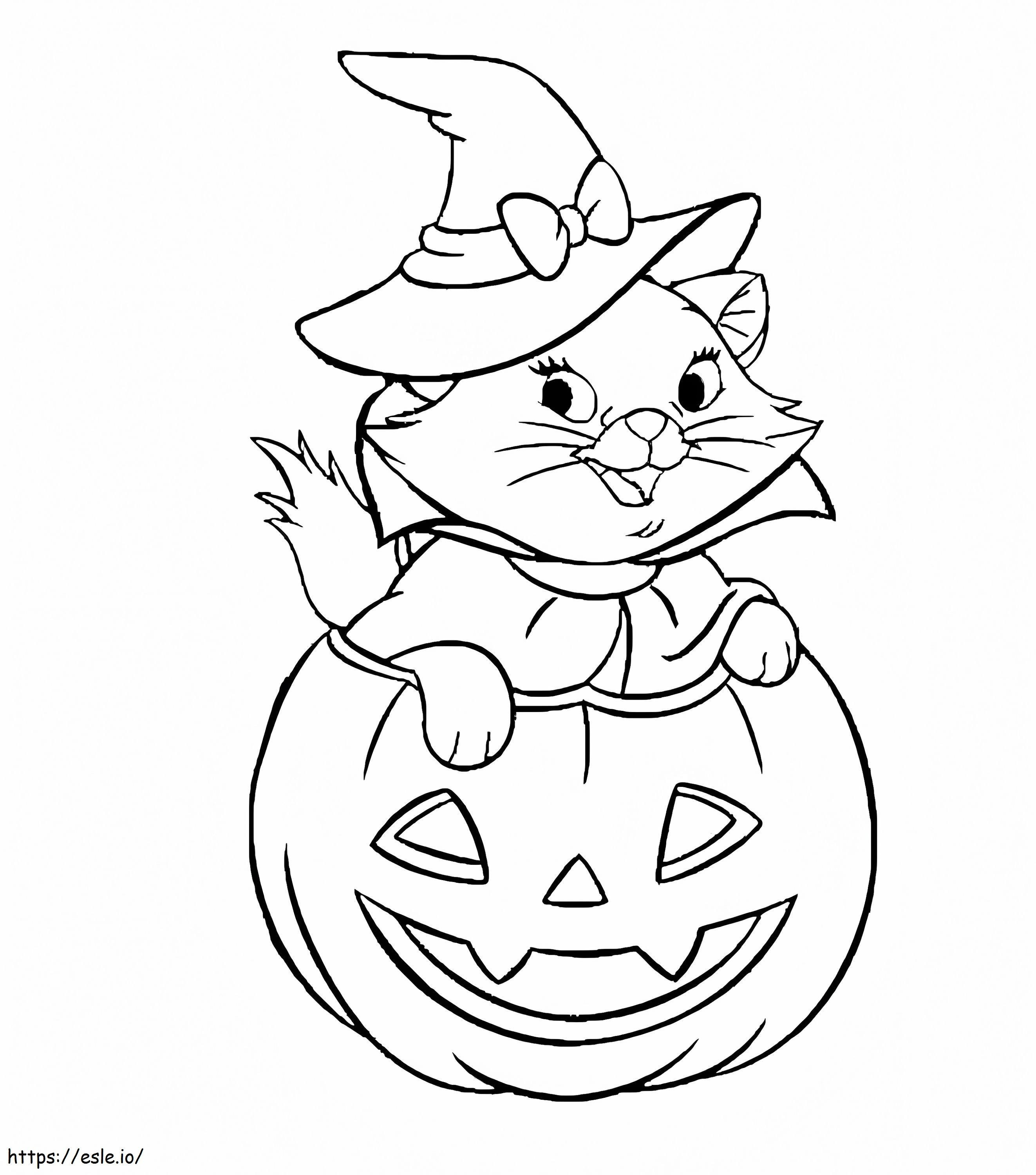 Marie gato en Halloween para colorear