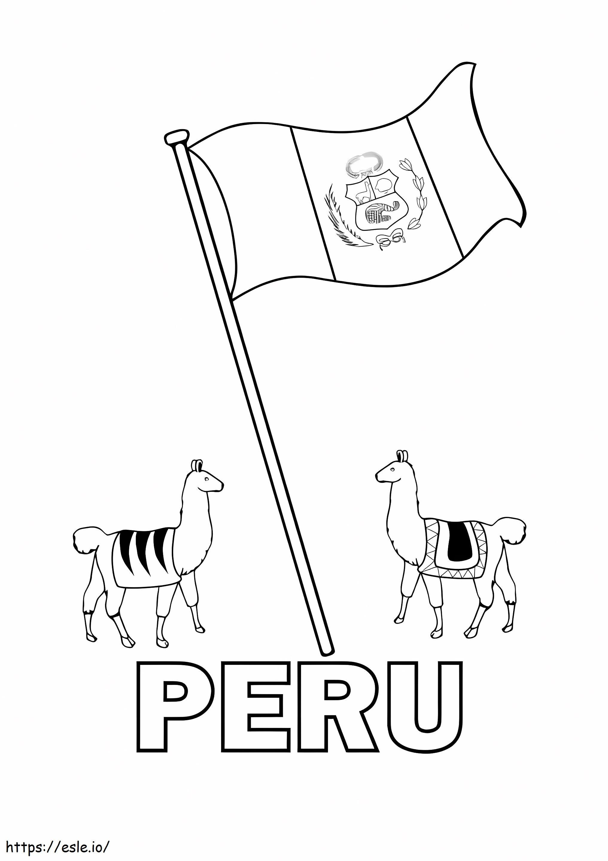 Bandeira e lhamas do Peru para colorir