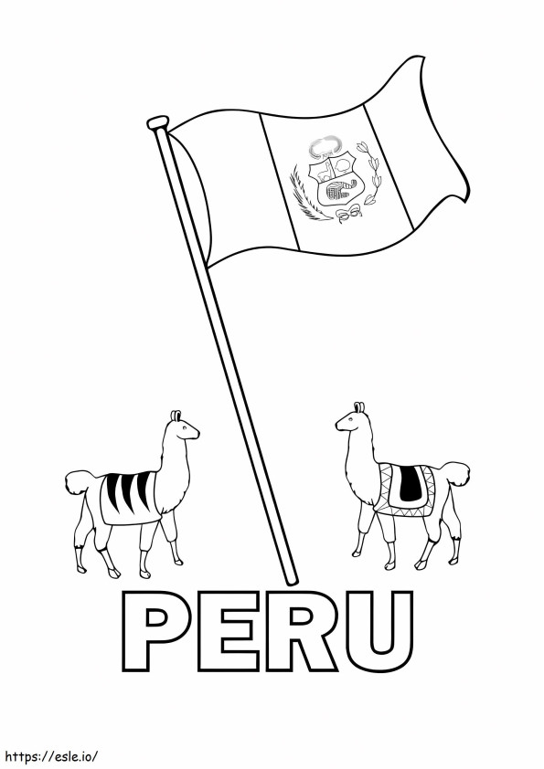 Bendera Peru dan Llama Gambar Mewarnai