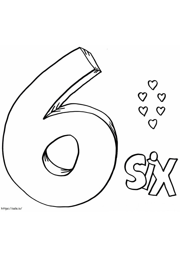 Dibujar a mano el número seis para colorear