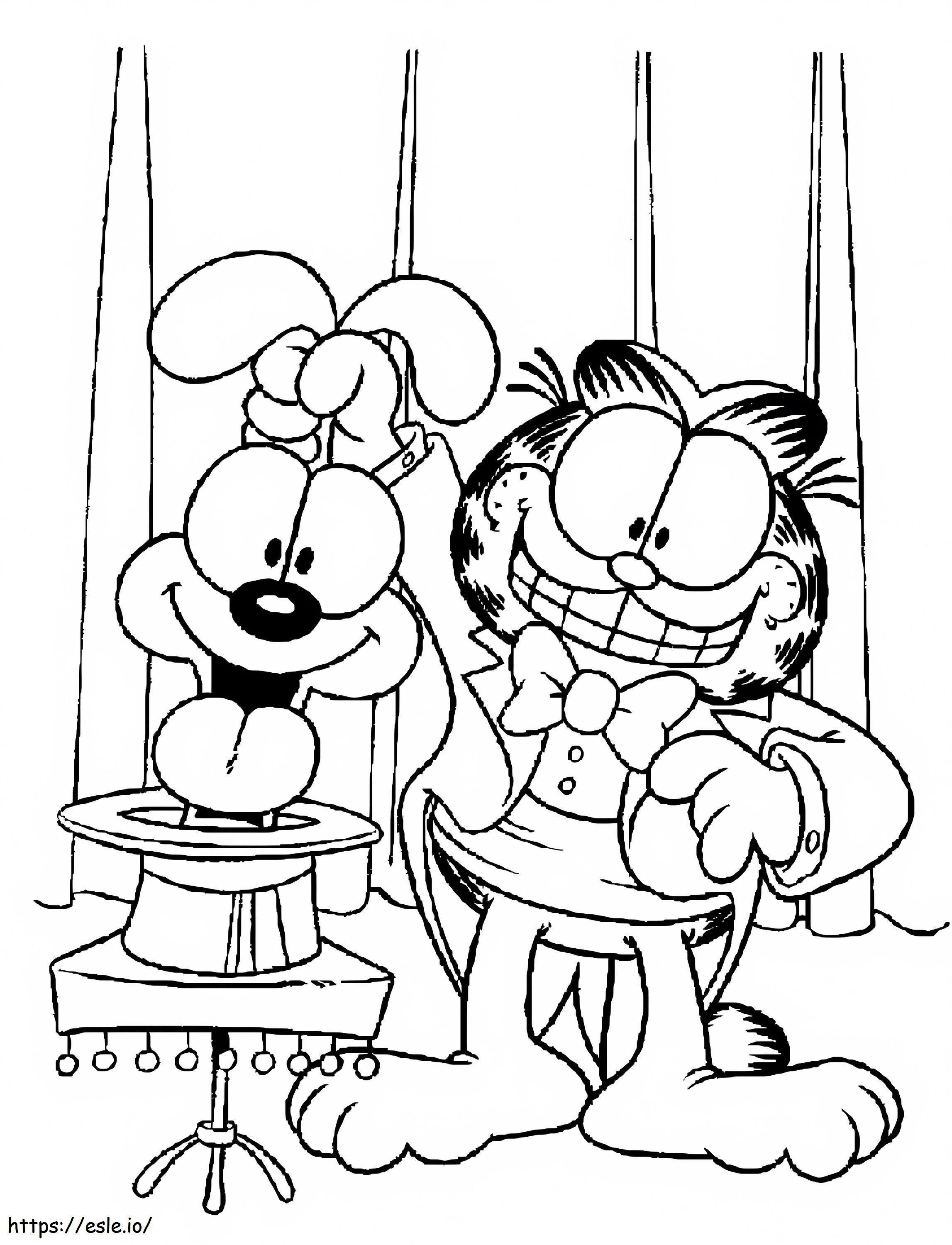 Garfield en Odie voeren een goochelshow uit kleurplaat kleurplaat