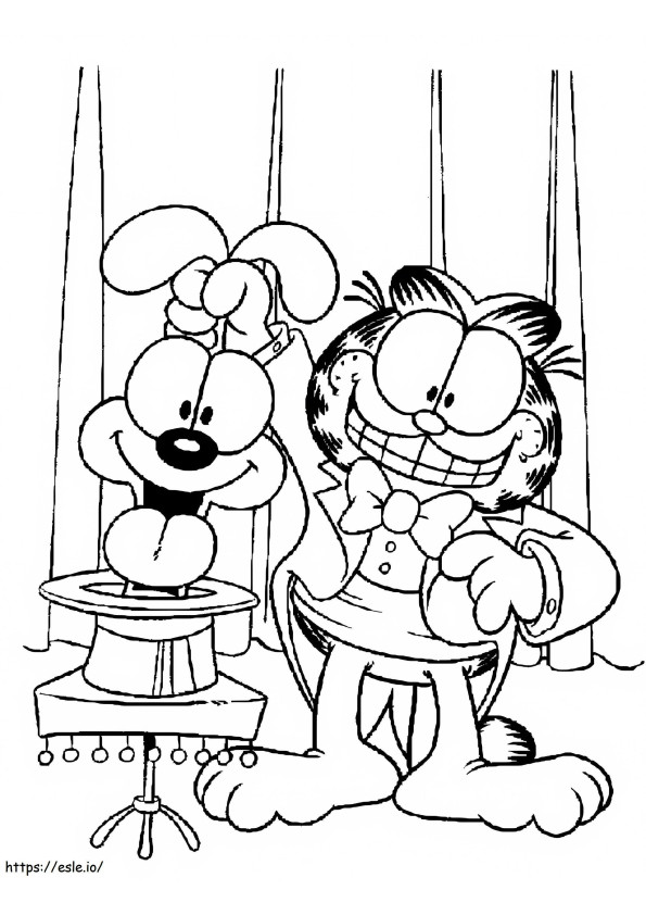Garfield en Odie voeren een goochelshow uit kleurplaat
