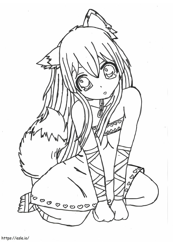 Ragazza volpe anime seduta da colorare