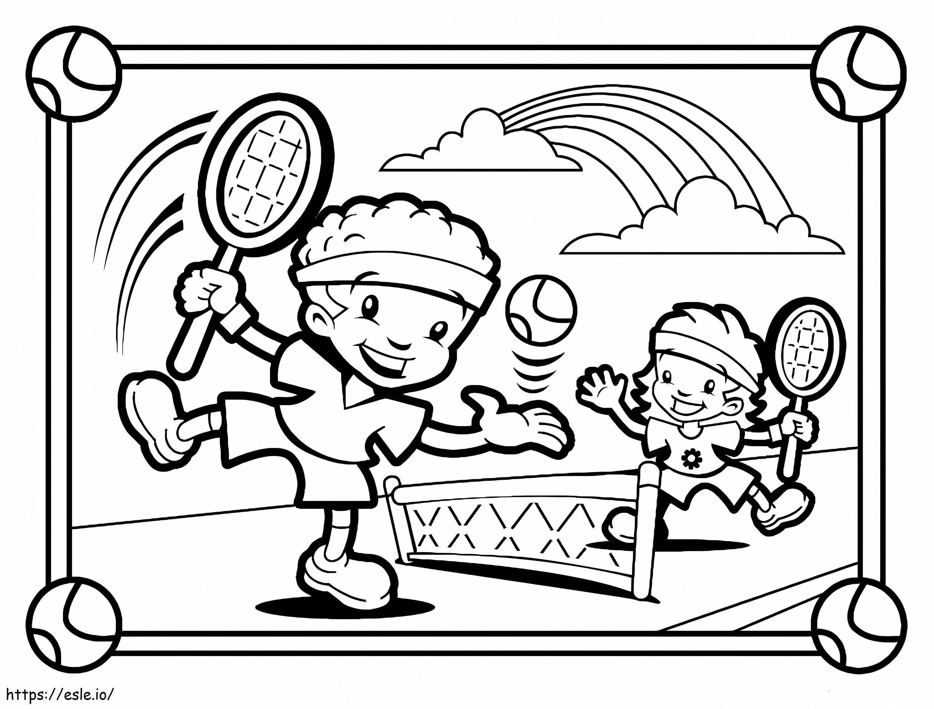 Doi copii care joacă tenis de colorat