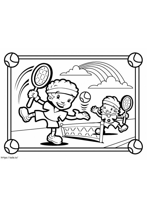 Kaksi lasta pelaamassa tennistä värityskuva