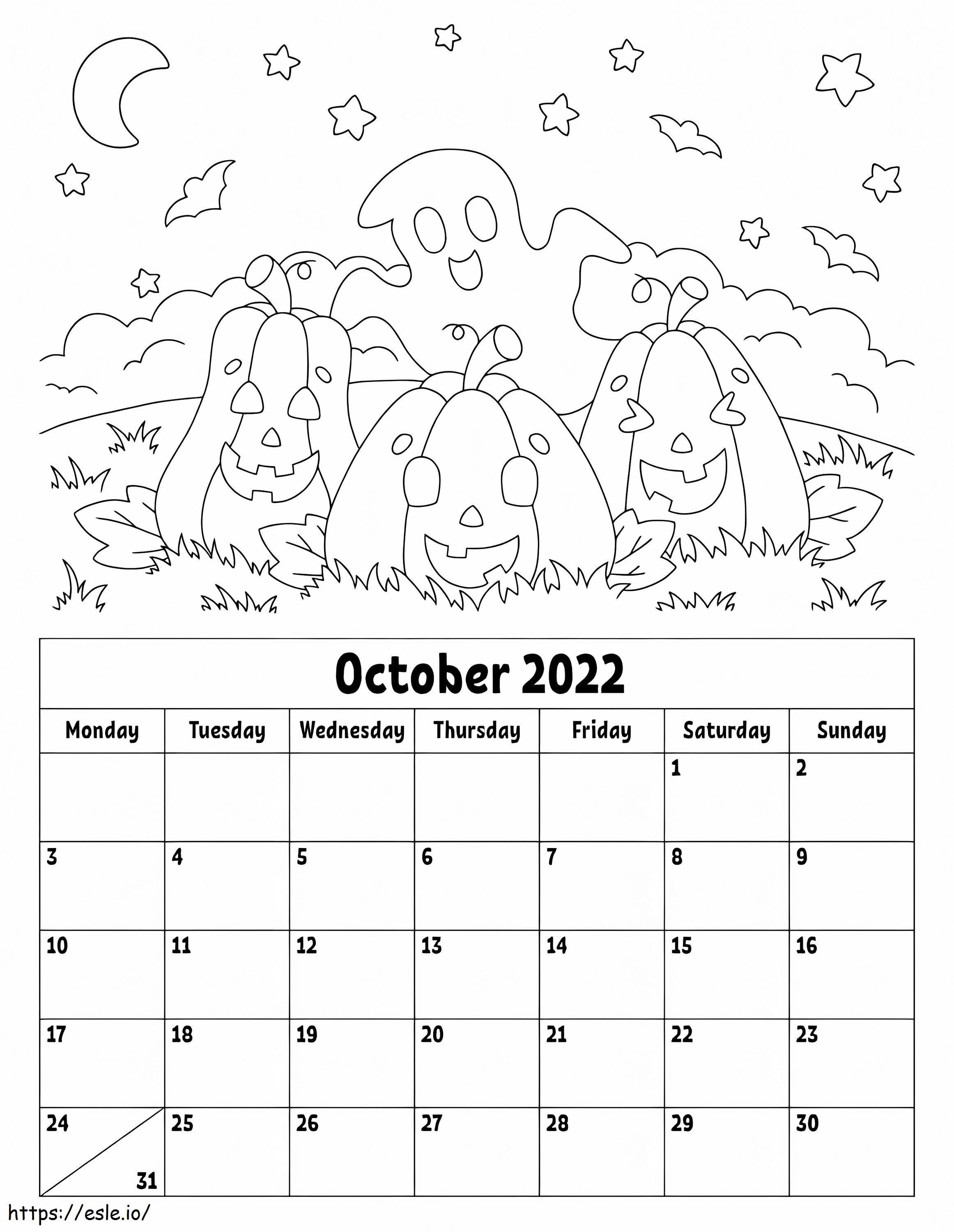 Calendar octombrie 2022 de colorat