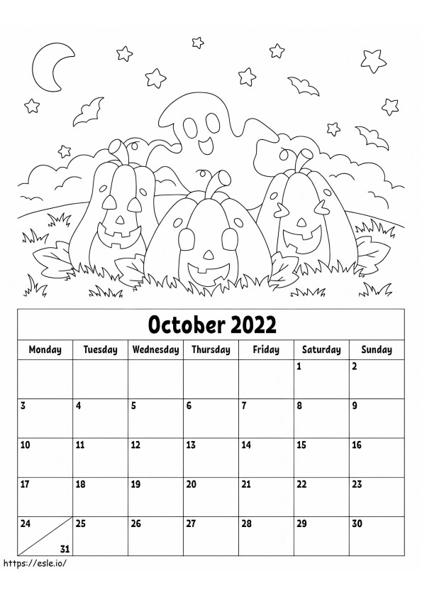 Calendário de outubro de 2022 para colorir
