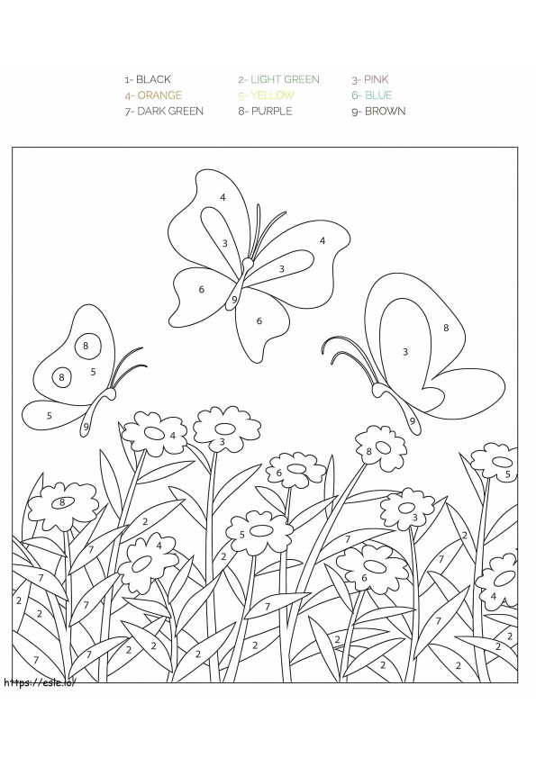 Coloriage Couleur du jardin de fleurs par numéro à imprimer dessin