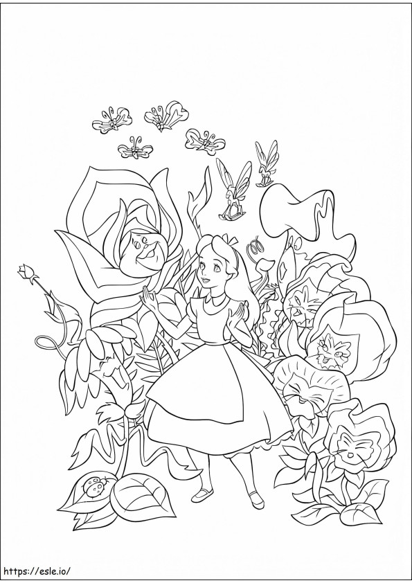 Alice ve Çiçekler boyama