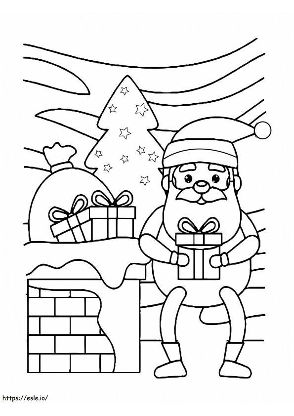 Coloriage Père Noël avec des cadeaux à imprimer dessin