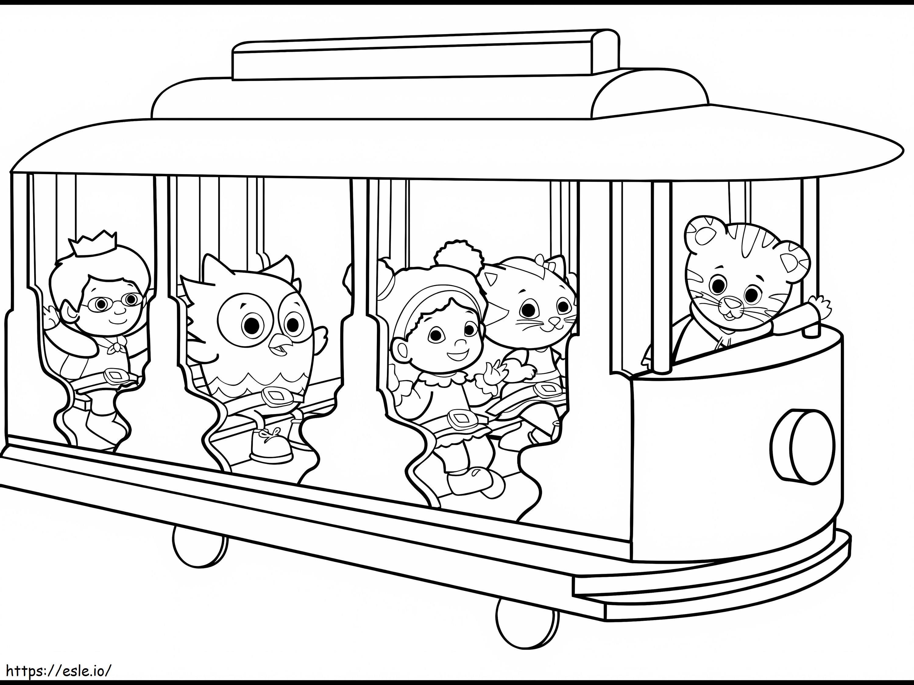 Bus With Owl And Daniel Tigre coloring page
